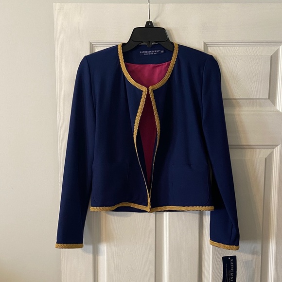 Katherine Way Jackets & Blazers - Katherine Way Women's Navy Jacket with Gold Trim made in USA length 20”bust 30”